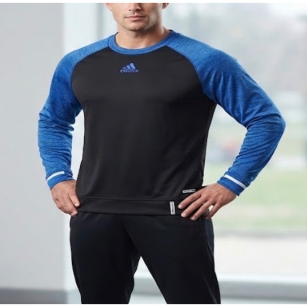 Adidas Climawarm Sweatshirt Mens XL Black Blue Raglan Long Sleeve Pullover